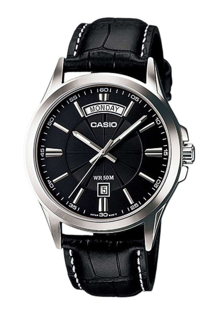 Casio Watches Casio Men's Analog Watch MTP-1381L-1AV Black Genuine Leather Band Watch for mens