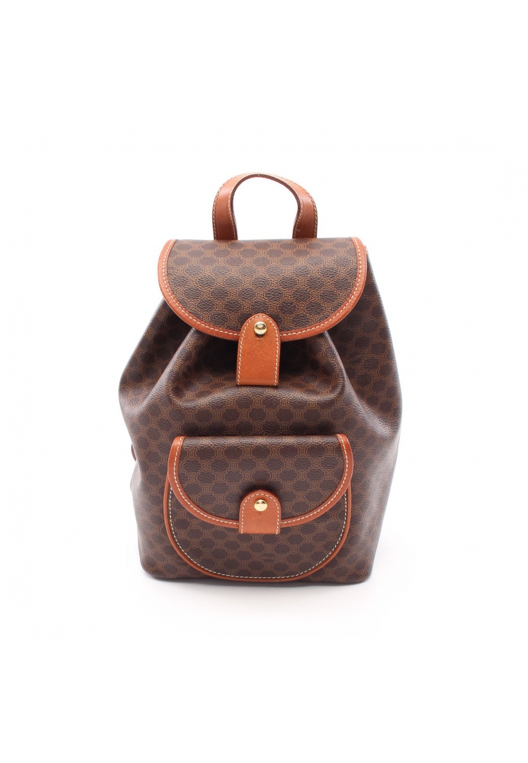 二奢 Pre-loved CELINE Macadam Backpack rucksack PVC leather Dark brown Brown