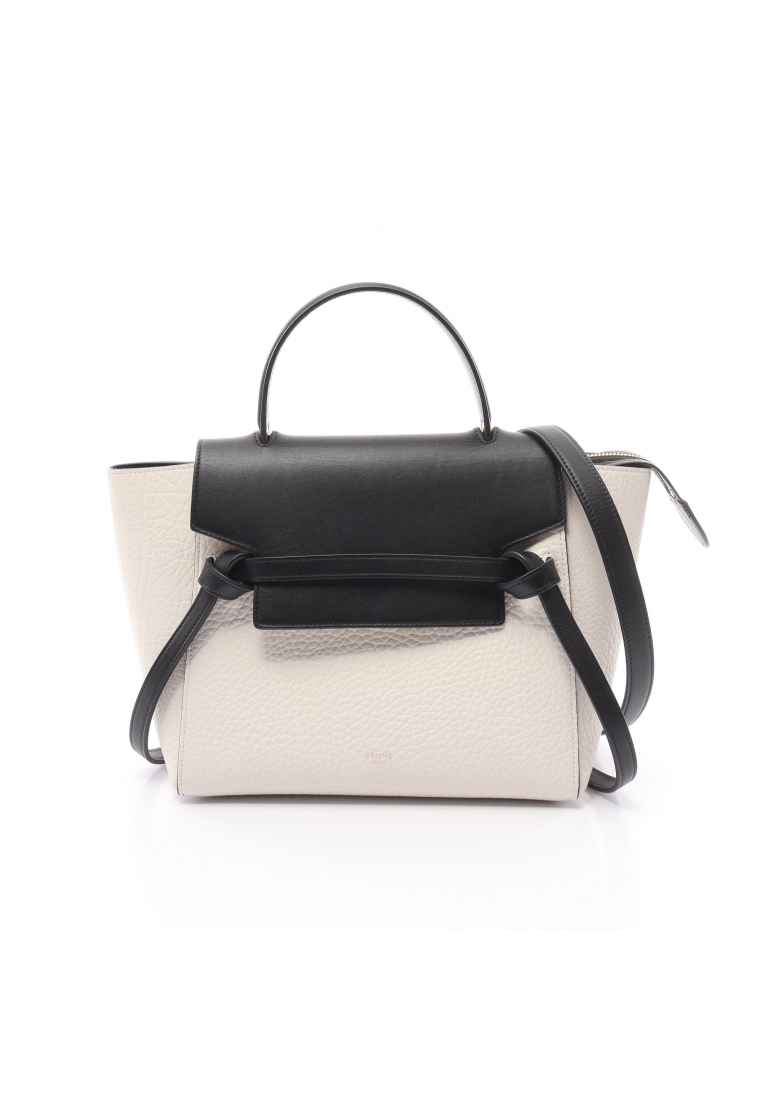 CELINE 二奢 Pre-loved Celine BELT BAG MINI belt bag mini Handbag leather white black bicolor 2WAY