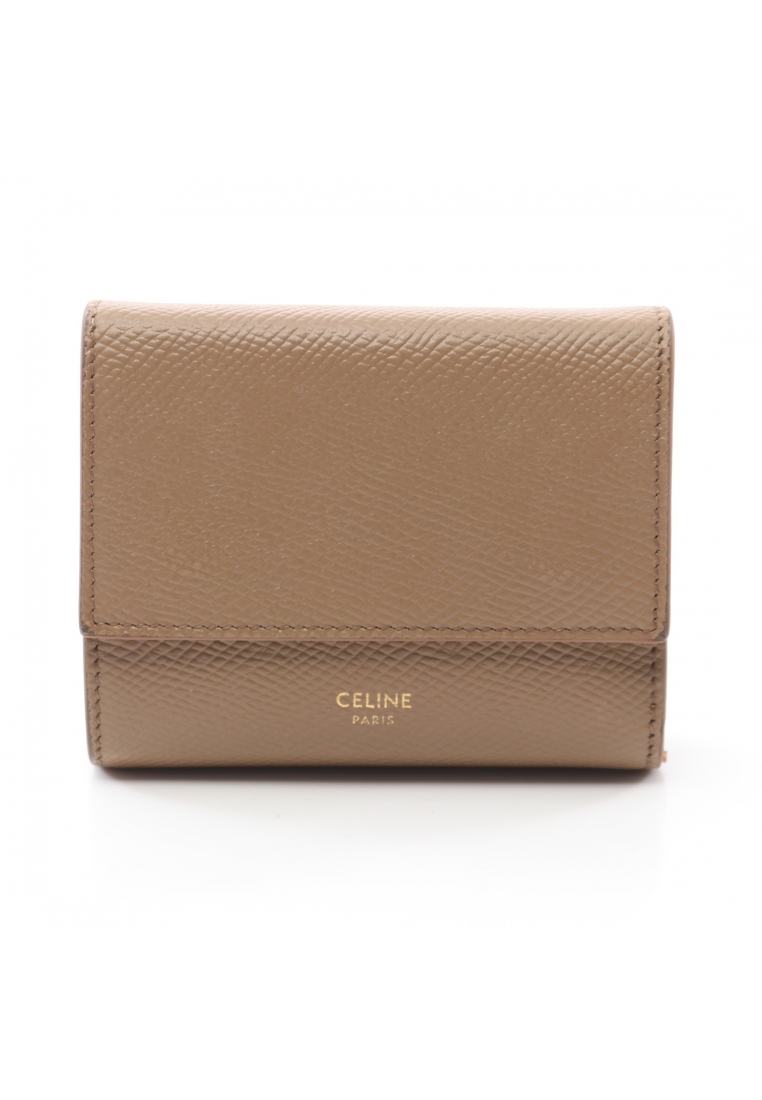 二奢 Pre-loved Celine Small trifold wallet trifold wallet leather Yellow brown