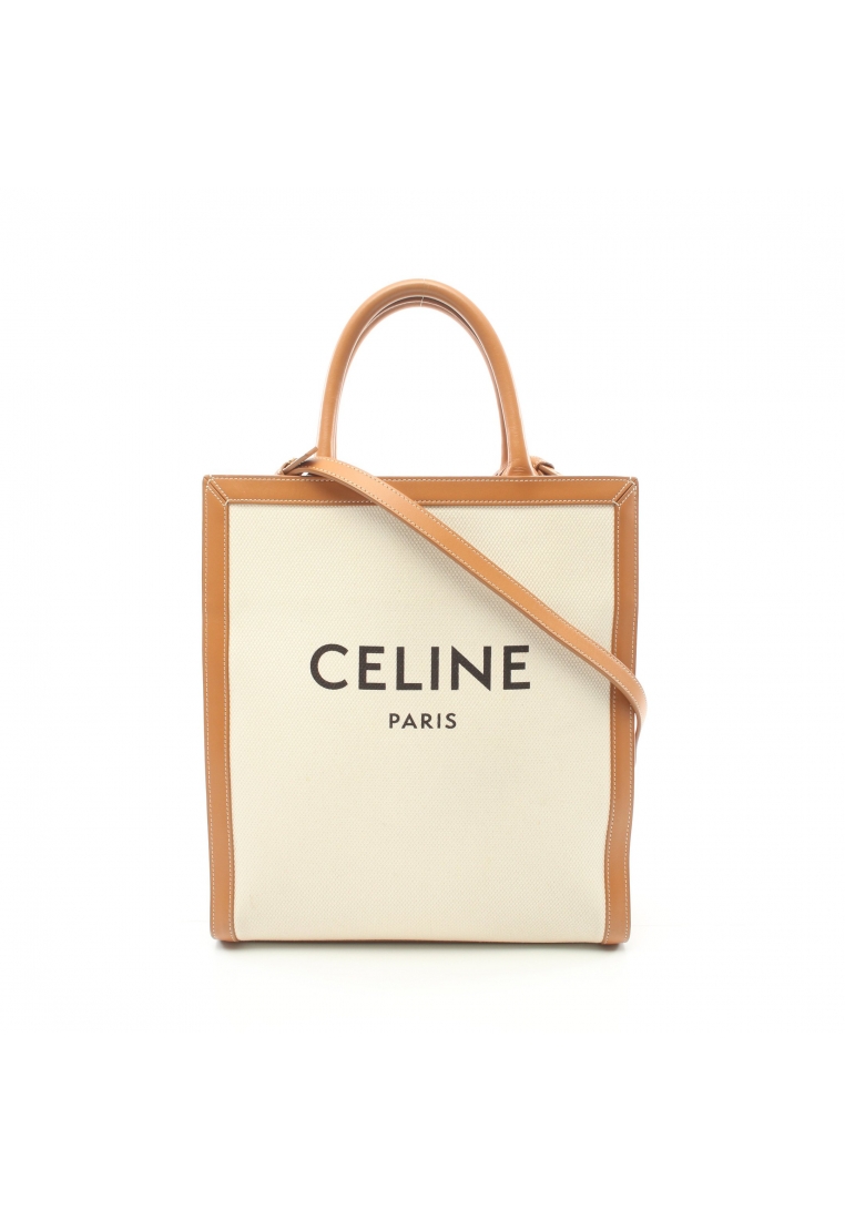 二奢 Pre-loved Celine Small Vertical Hippopotamus Handbag tote bag canvas leather off white light brown 2WAY