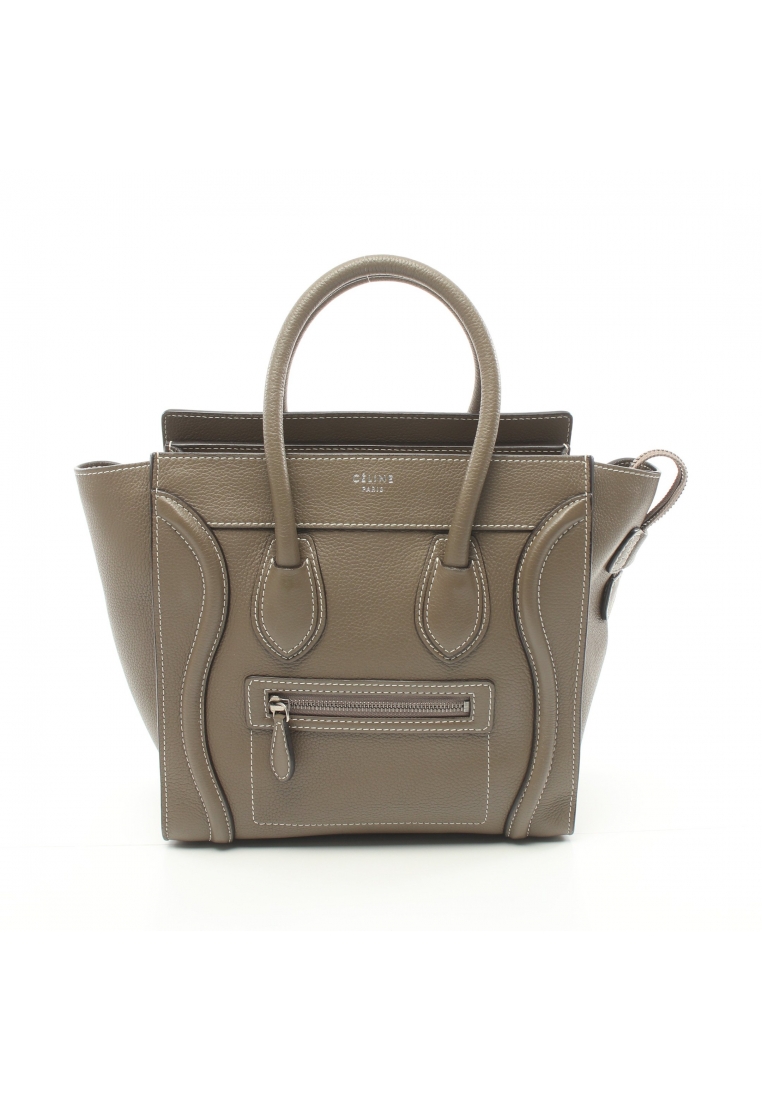 二奢 Pre-loved Celine luggage micro shopper Handbag tote bag leather Gray brown