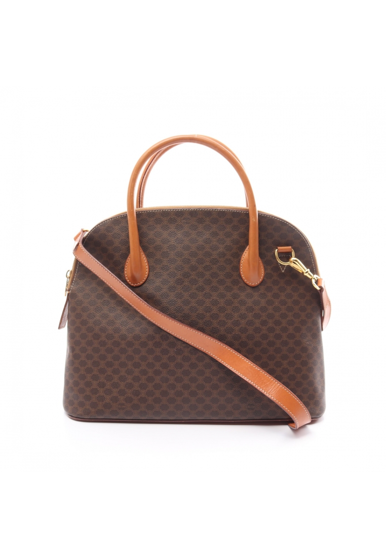 二奢 Pre-loved Celine Macadam Handbag PVC leather Dark brown Brown 2WAY