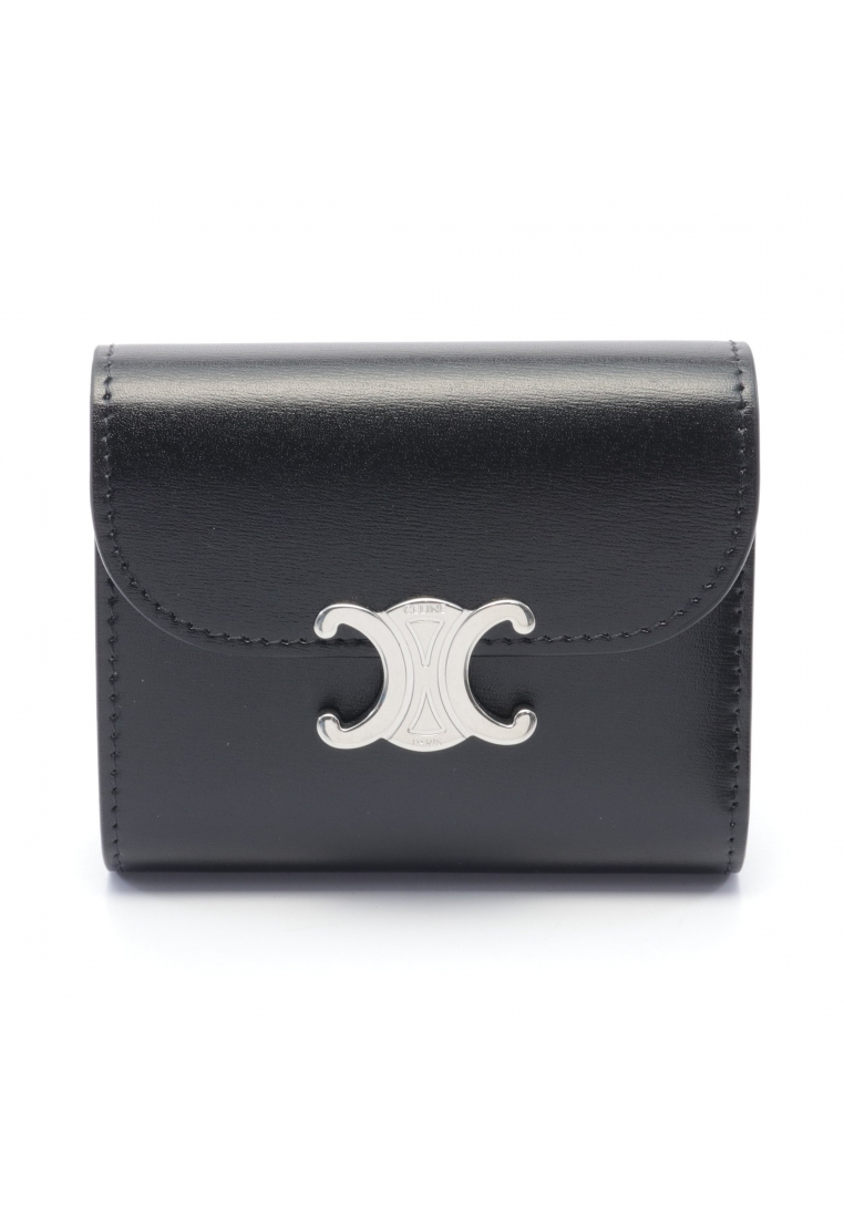 二奢 Pre-loved Celine small wallet Triomphe trifold wallet leather black