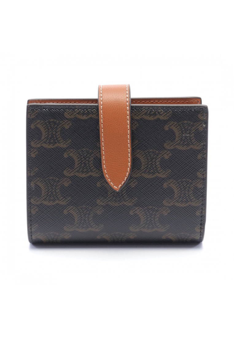 二奢 Pre-loved Celine Small strap wallet Triomphe Bi-fold wallet PVC leather Dark brown Brown