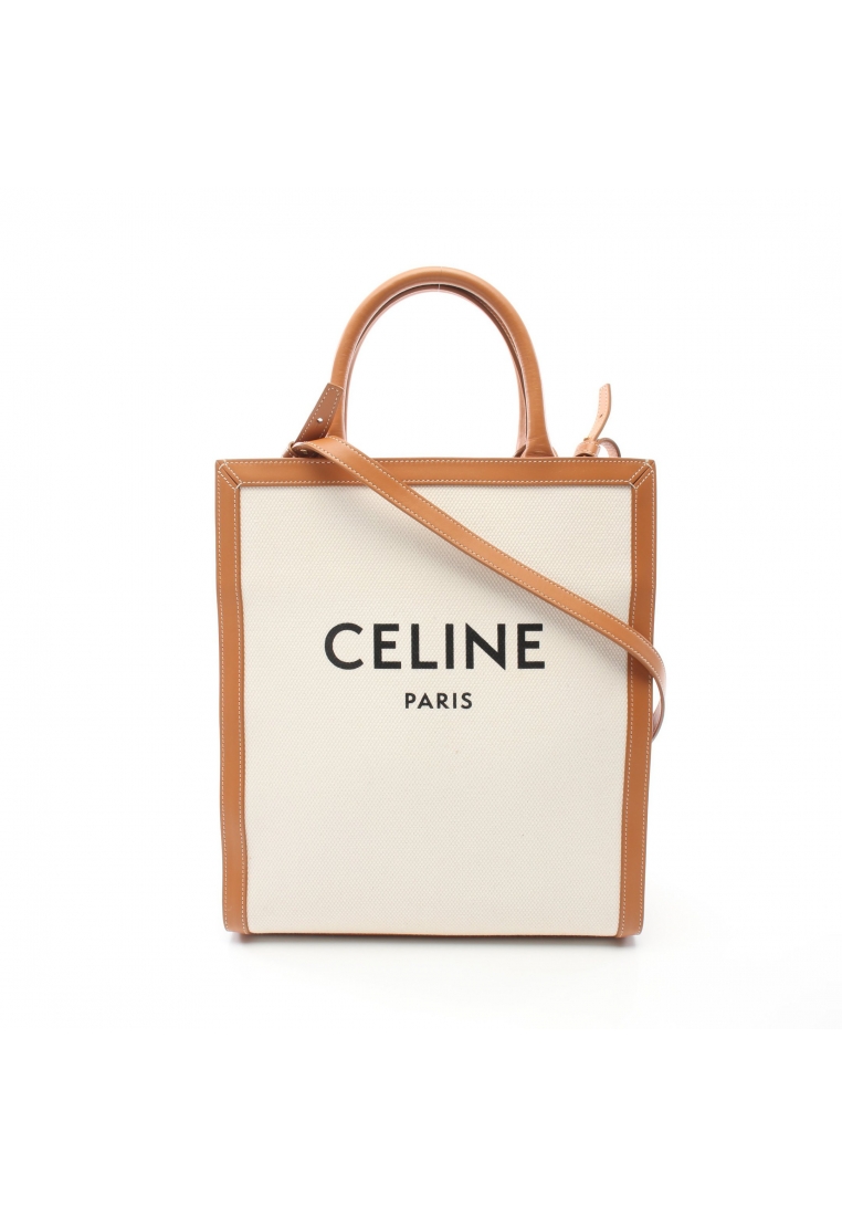 二奢 Pre-loved Celine Small Vertical CELINE Hippopotamus Handbag tote bag canvas leather off white light brown 2WAY