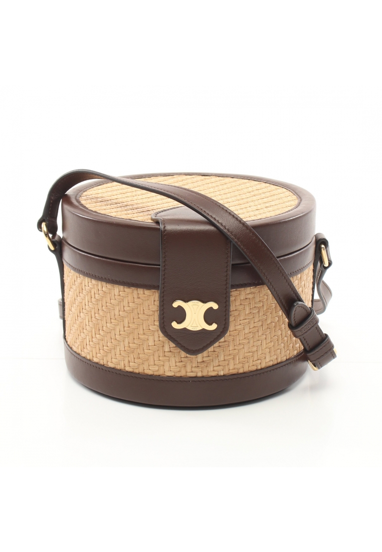 二奢 Pre-loved CELINE Tambour Shoulder bag straw leather beige Dark brown