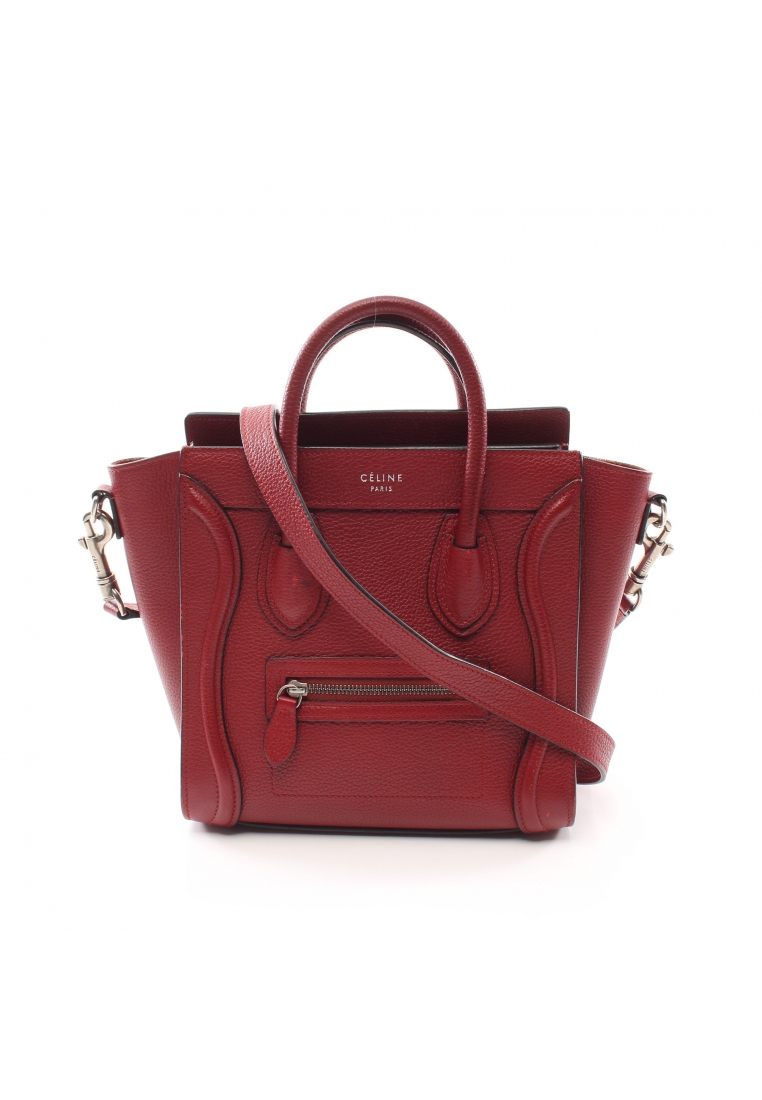二奢 Pre-loved Celine luggage nano shopper Handbag leather Burgundy 2WAY