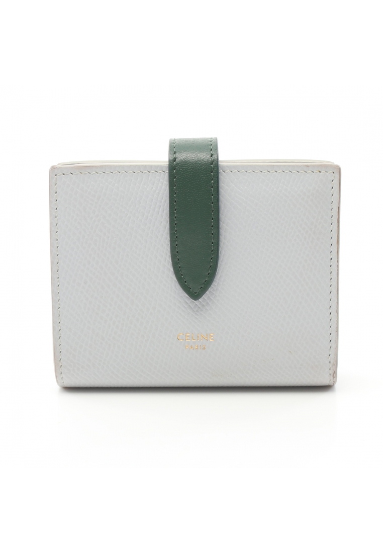 二奢 Pre-loved Celine Small strap wallet Bi-fold wallet leather Light blue Dark green