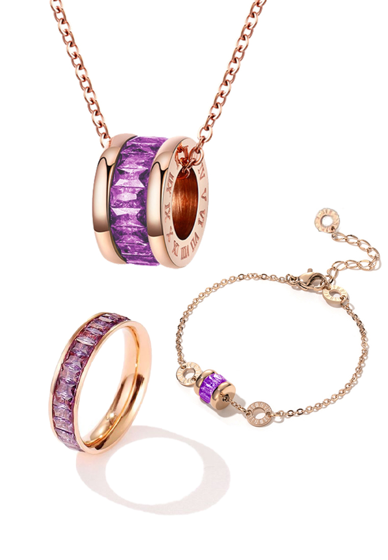CELOVIS - 紫色火山石項鍊+ 手鍊 + 戒指套裝