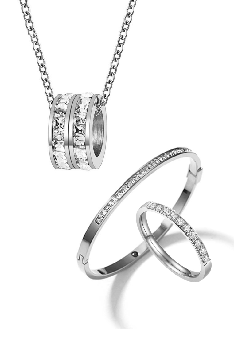 CELOVIS - Eloise 項鍊搭配Arya手鐲和Diamante戒指首飾套裝（銀色）