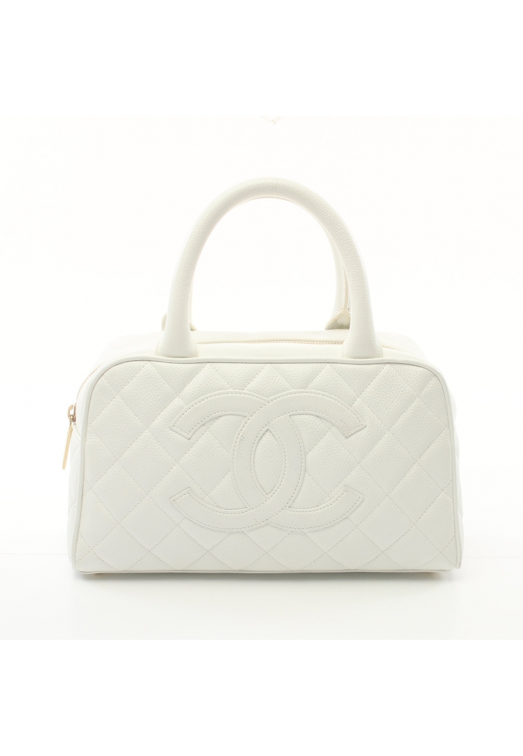 二奢 Pre-loved Chanel matelasse Handbag mini boston bag Caviar skin white gold hardware