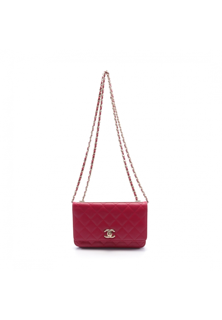 CHANEL 二奢 Pre-loved Chanel matelasse shoulder wallet leather Pink purple gold hardware turn lock