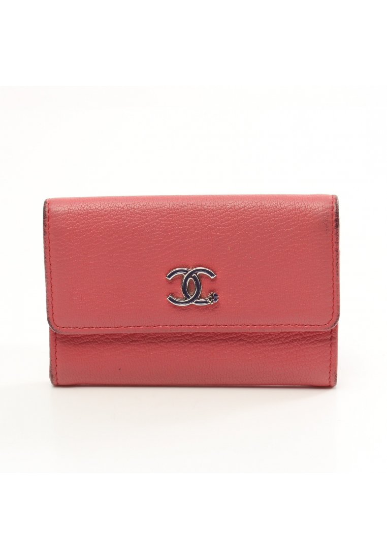 Chanel 二奢 Pre-loved CHANEL lucky flower card case name card holder leather Coral pink silver hardware