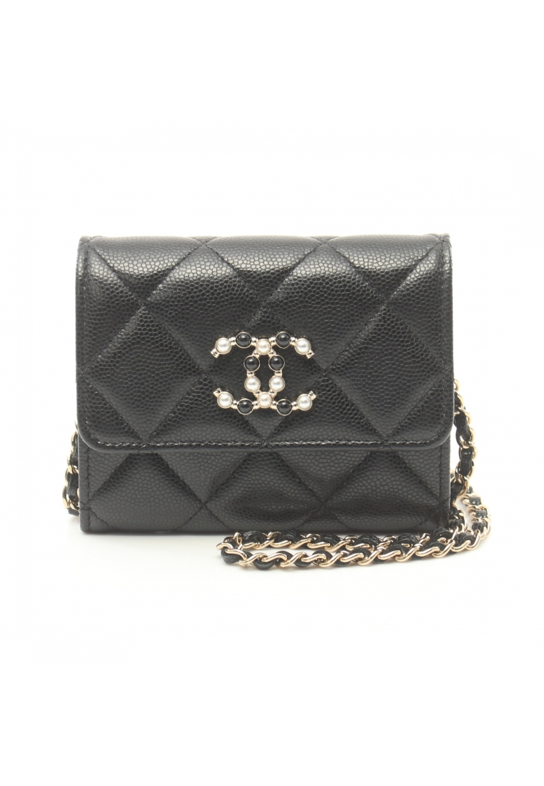CHANEL 二奢 Pre-loved Chanel matelasse chain wallet Caviar skin black gold hardware