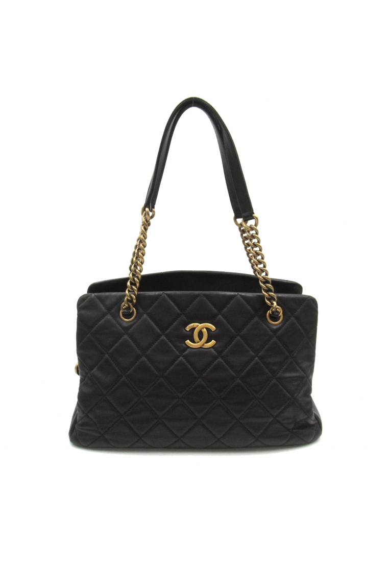 二奢 Pre-loved Chanel Chain shoulder tote Handbag tote bag Lambskin (sheepskin) black gold hardware