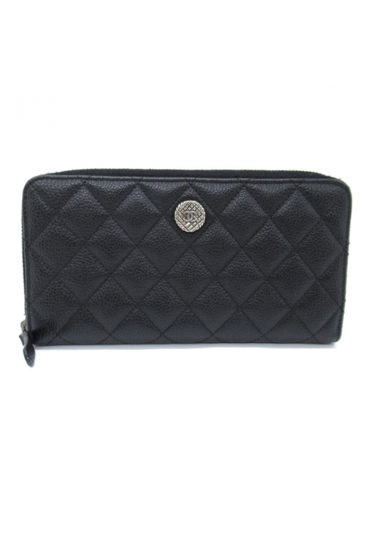 二奢 Pre-loved Chanel Round long wallet round zipper long wallet Caviar skin (grained calf) black silver hardware