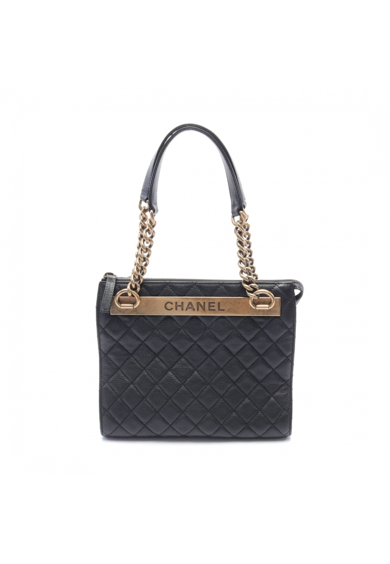 CHANEL 二奢 Pre-loved Chanel matelasse Shoulder bag tote bag leather black antique gold hardware
