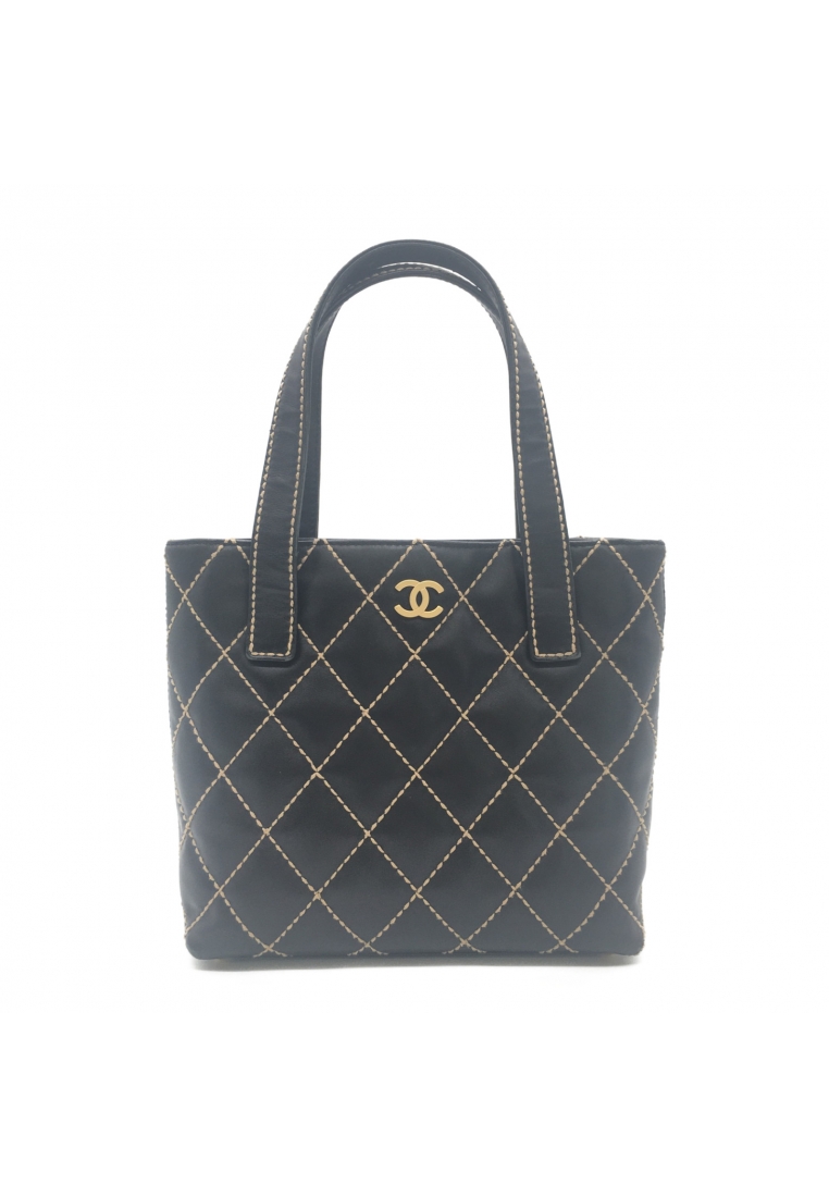 二奢 Pre-loved Chanel Wild Stitch Tote Handbag Calfskin (cowhide) black beige