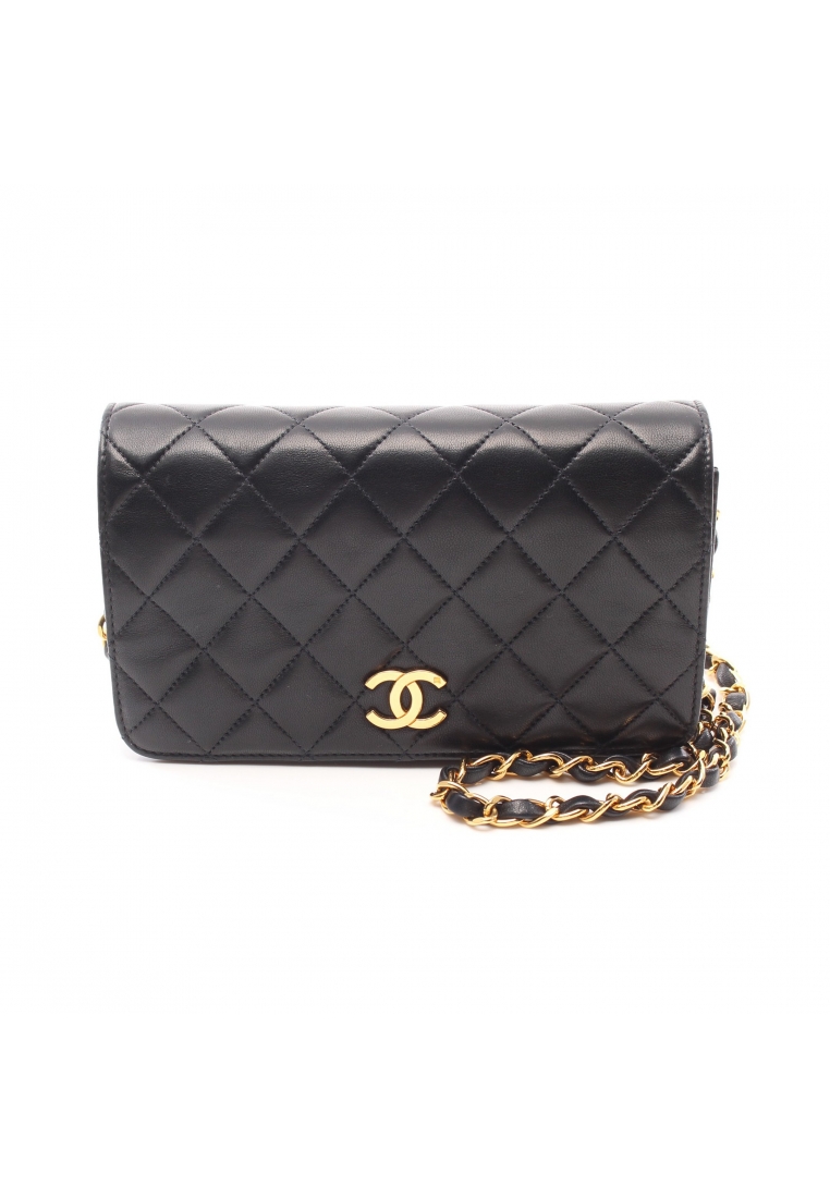 CHANEL 二奢 Pre-loved Chanel mini matelasse full flap chain shoulder bag lambskin black gold hardware
