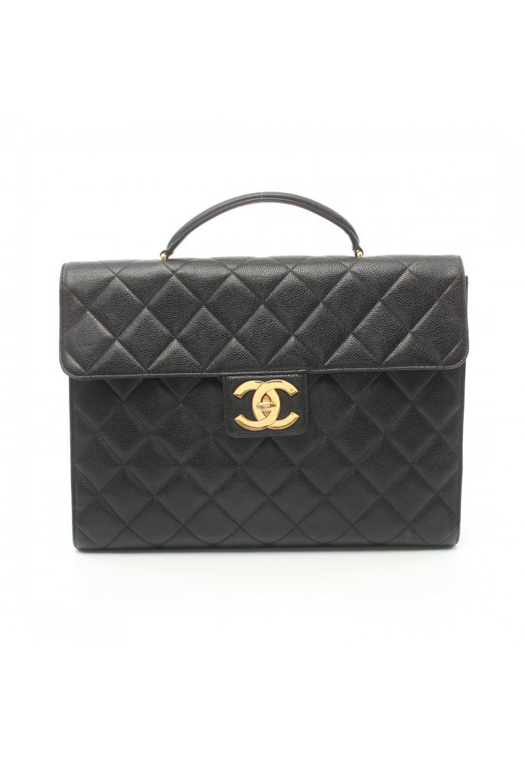 二奢 Pre-loved Chanel matelasse Briefcase Business bag Caviar skin black gold hardware vintage