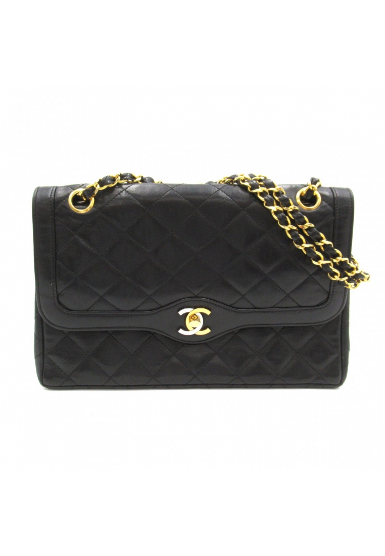 二奢 Pre-loved Chanel Paris exclusive Matelasse Chain Shoulder Shoulder bag Lambskin (sheepskin) black gold hardware