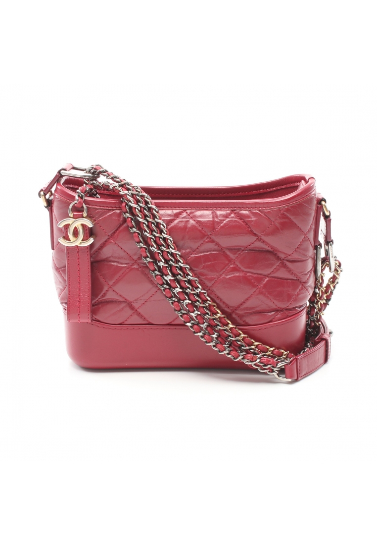 二奢 Pre-loved Chanel Gabriel De Chanel Small hobo chain shoulder bag aged calfskin Pink red Combination metal fittings