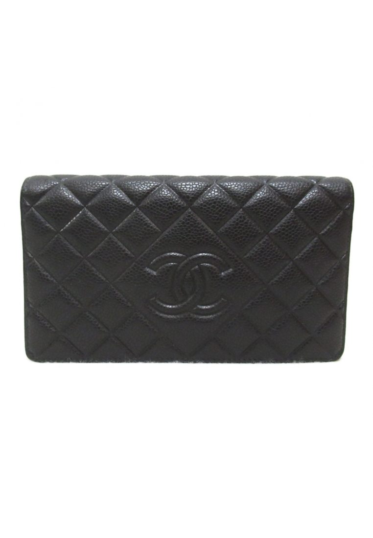 二奢 Pre-loved Chanel Bi-fold Long Wallet Bi-fold Long Wallet Caviar skin (grained calf) black silver hardware