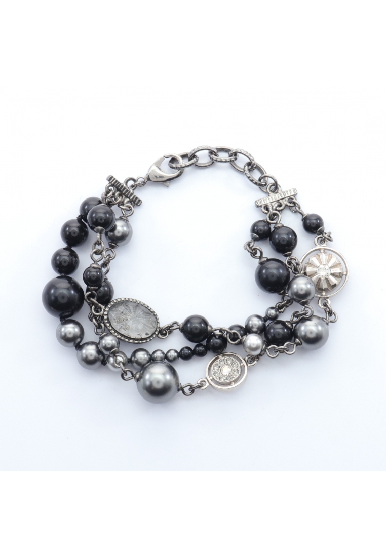 二奢 Pre-loved Chanel bracelet Fake pearl Rhinestone Silver black multicolor C15S