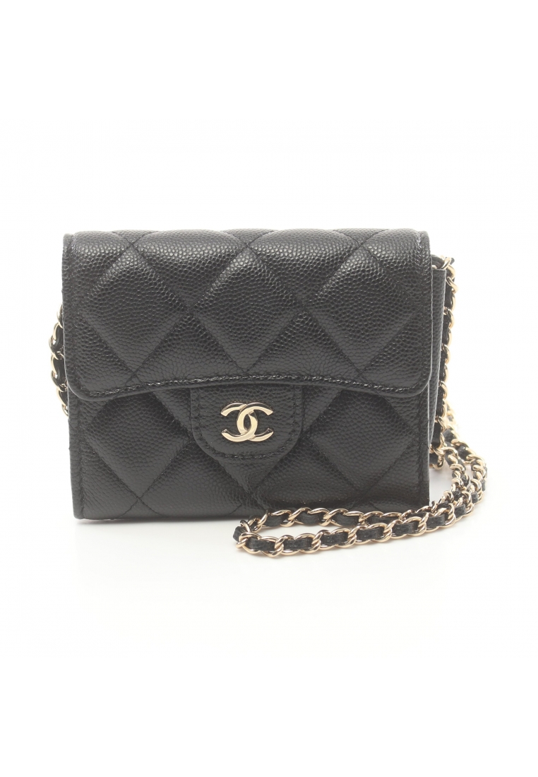 二奢 Pre-loved Chanel matelasse chain wallet Caviar skin black gold hardware