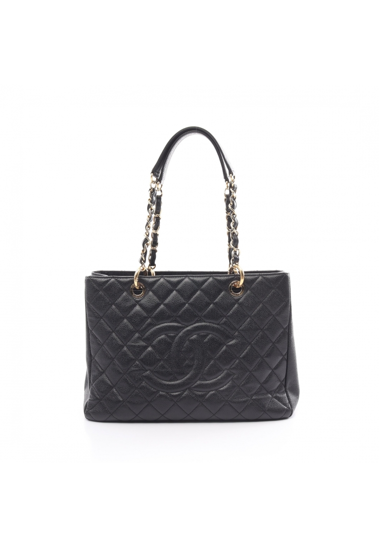 二奢 Pre-loved Chanel matelasse grand shopping GST chain shoulder bag chain tote bag Caviar skin black gold hardware