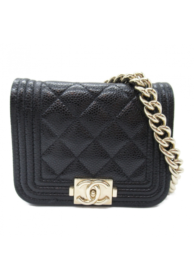 二奢 Pre-loved Chanel boy chanel chain pochette Shoulder bag Shoulder bag Caviar skin (grained calf) black