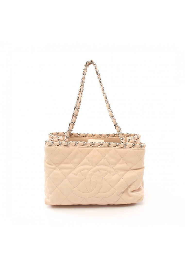 CHANEL 二奢 Pre-loved Chanel matelasse chain handbag lambskin pink beige silver hardware