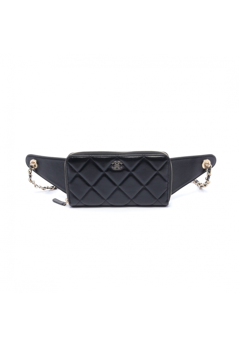 CHANEL 二奢 Pre-loved Chanel matelasse body wallet body bag leather black gold hardware