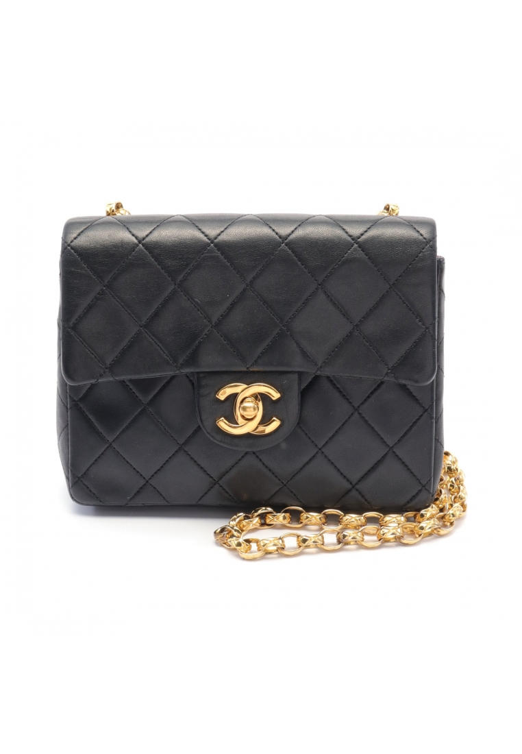 CHANEL 二奢 Pre-loved Chanel mini matelasse chain shoulder bag lambskin black gold hardware vintage