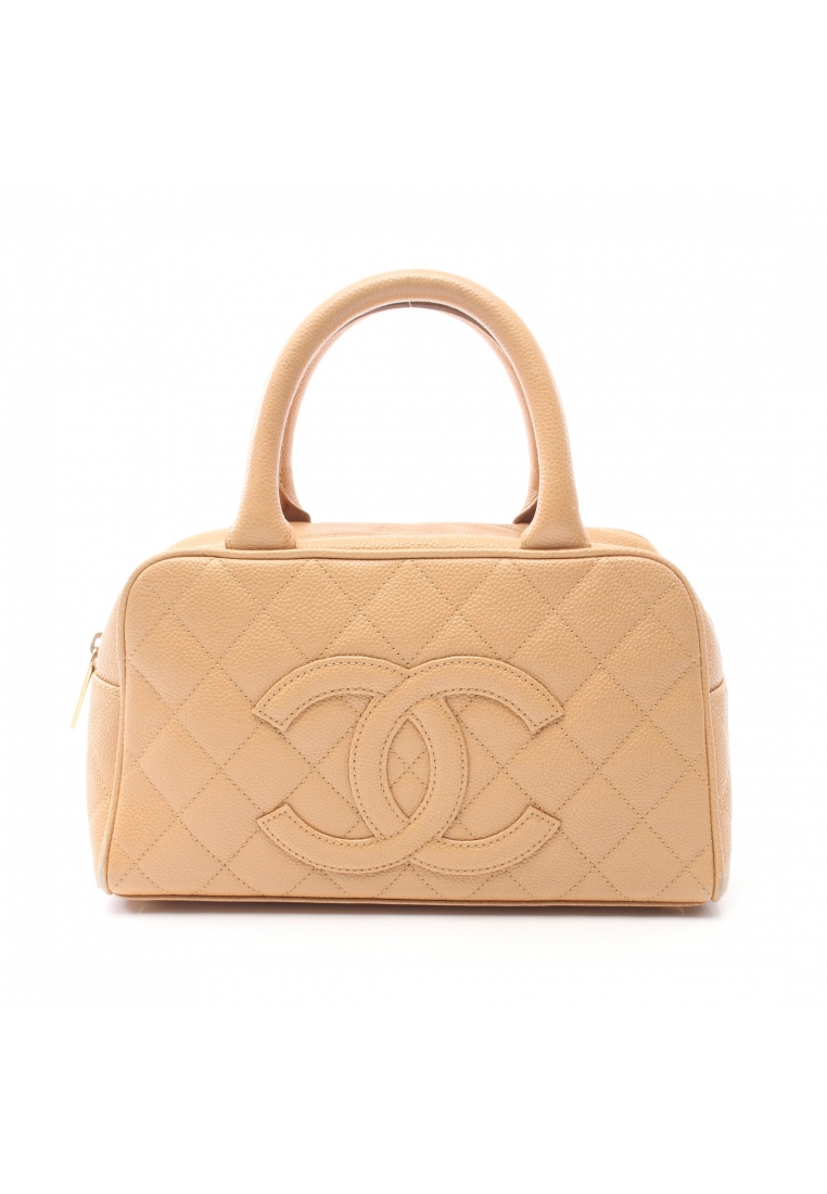 CHANEL 二奢 Pre-loved Chanel matelasse Handbag mini boston bag Caviar skin beige gold hardware