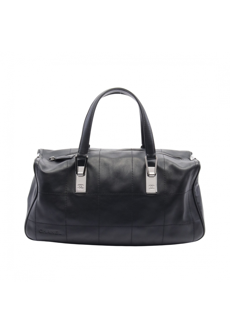 CHANEL 二奢 Pre-loved Chanel chocolate bar Handbag mini boston bag leather black silver hardware
