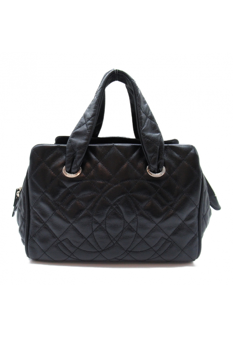 二奢 Pre-loved Chanel Boston bag Boston bag Caviar skin (grained calf) black silver hardware