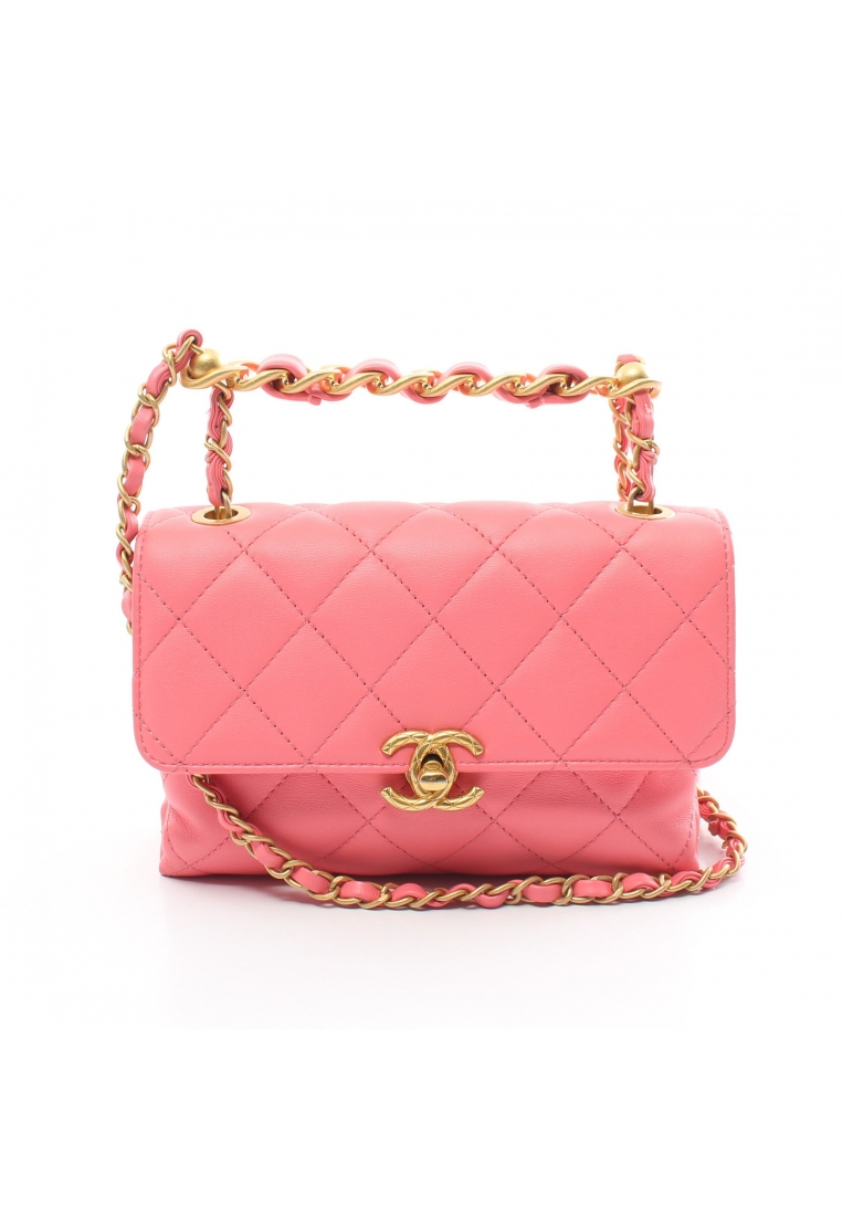 CHANEL 二奢 Pre-loved Chanel matelasse chain shoulder bag lambskin pink gold hardware 2WAY
