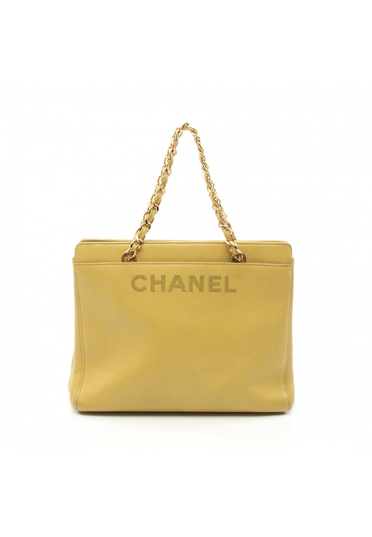 二奢 Pre-loved CHANEL chain handbag Caviar skin yellow-green gold hardware logo embroidery