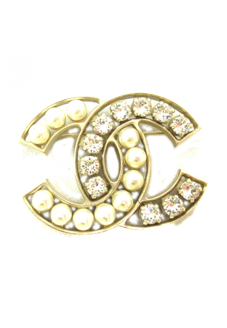 二奢 Pre-loved Chanel coco mark brooch brooch GP (gold plated) Rhinestone clear white