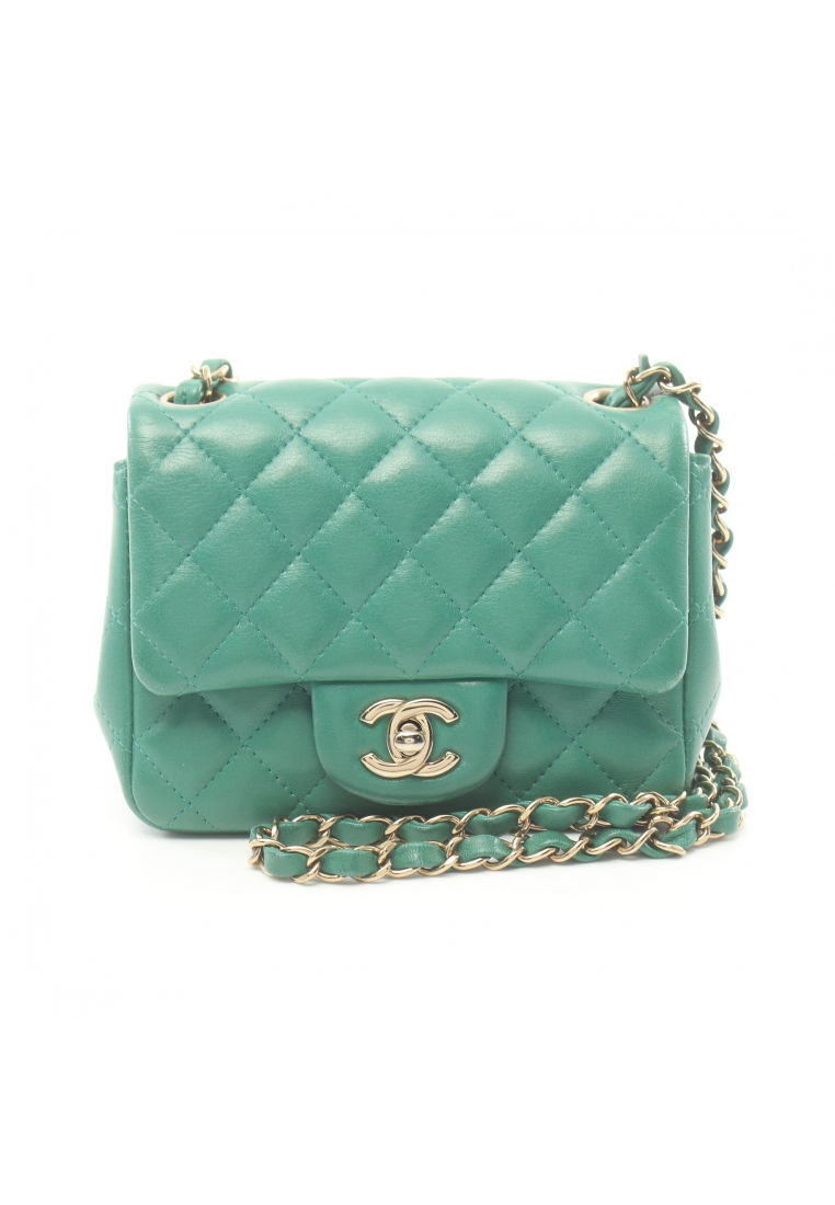 CHANEL 二奢 Pre-loved Chanel mini matelasse chain shoulder bag lambskin green gold hardware
