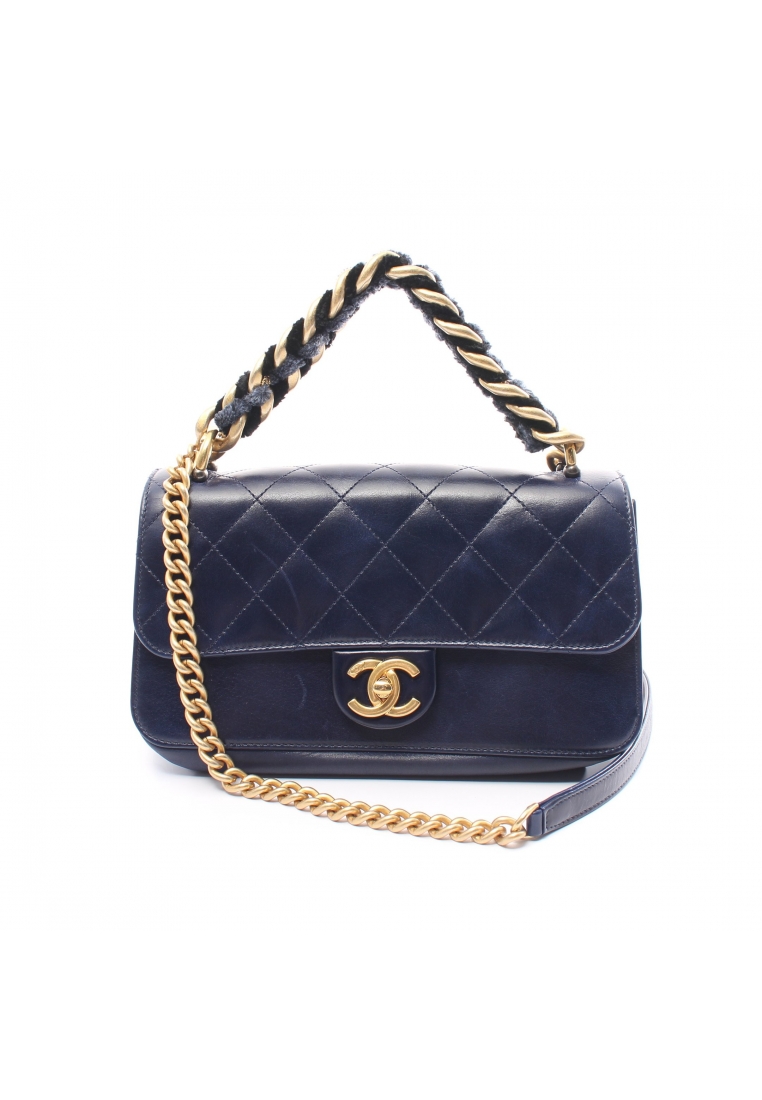 CHANEL 二奢 Pre-loved Chanel matelasse chain shoulder bag leather Navy gold hardware 2WAY