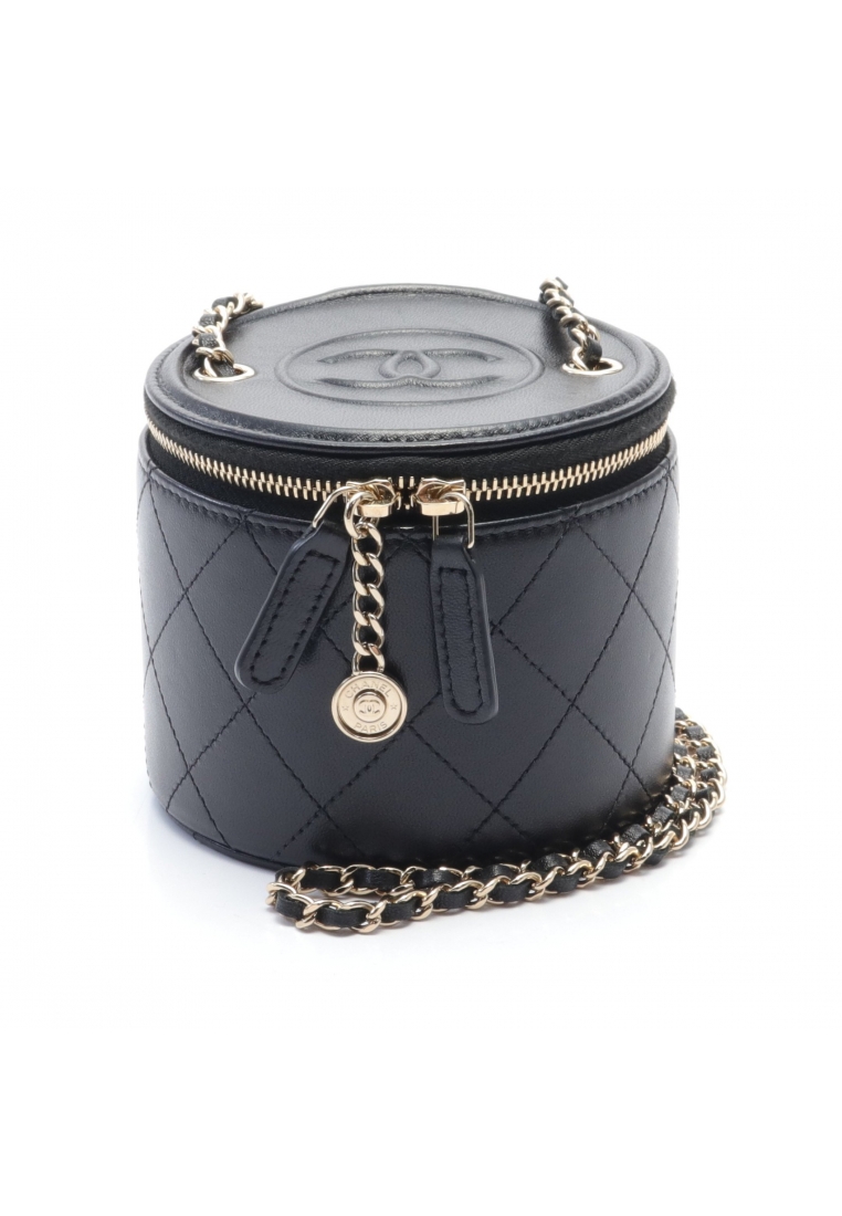 CHANEL 二奢 Pre-loved Chanel matelasse coco mark chain shoulder bag lambskin black gold hardware