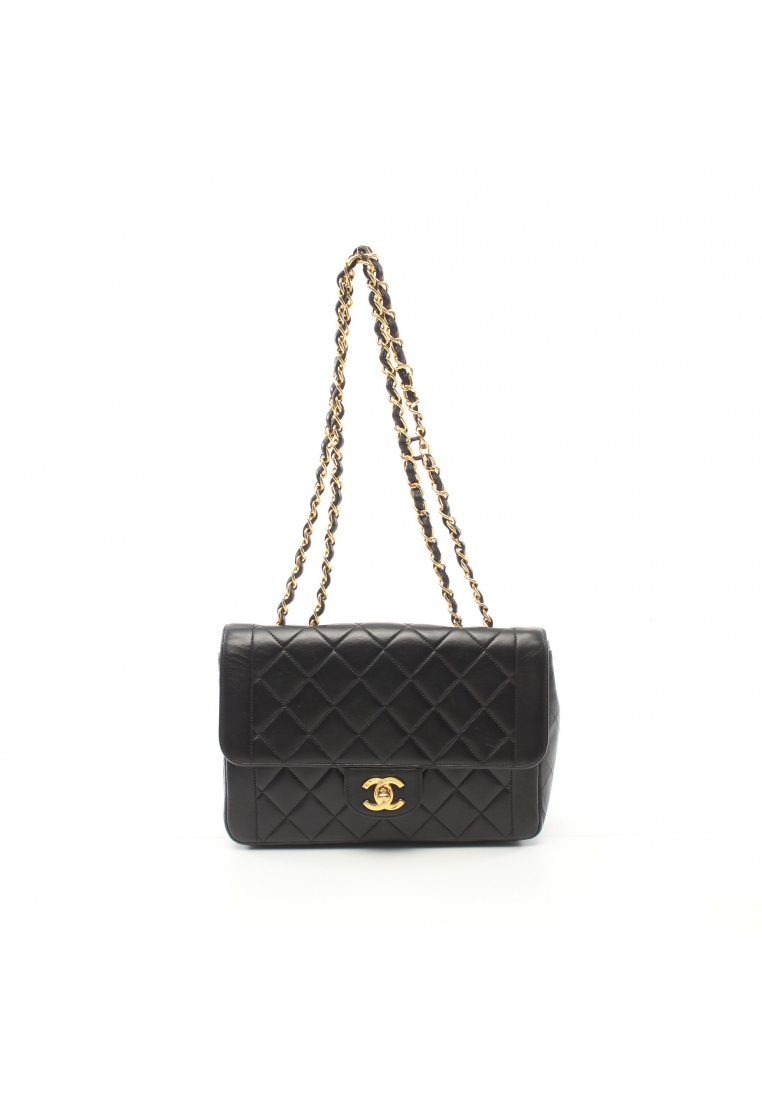 CHANEL 二奢 Pre-loved Chanel matelasse W chain shoulder bag lambskin black gold hardware