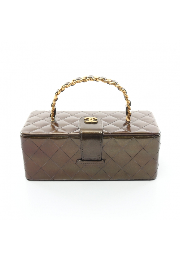 二奢 Pre-loved Chanel matelasse vanity bag Handbag leather bronze gold hardware