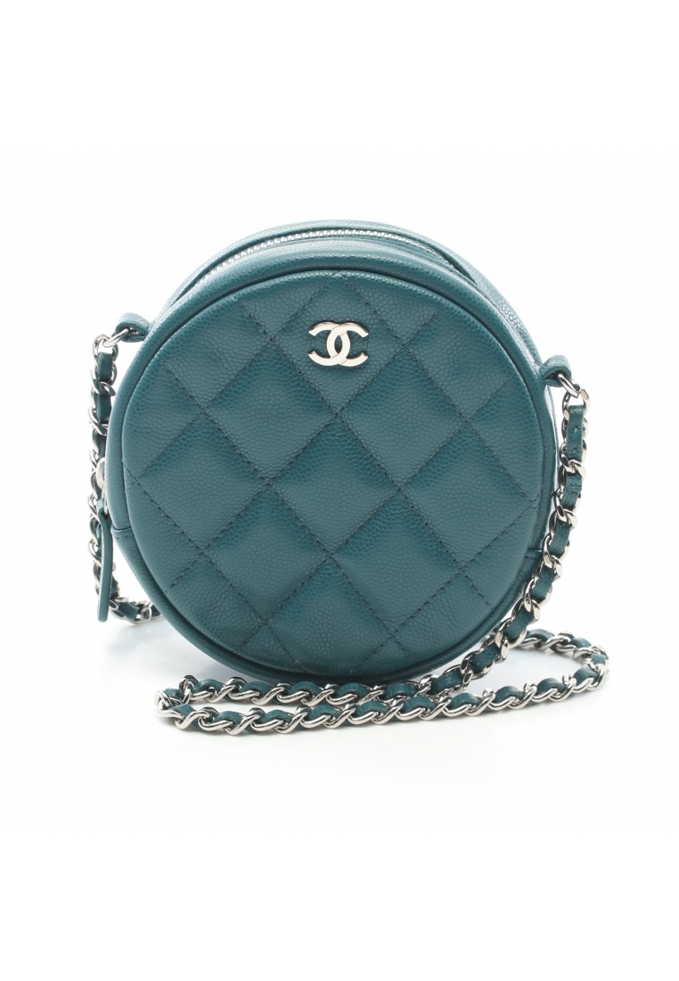 CHANEL 二奢 Pre-loved Chanel matelasse mini classic chain shoulder bag Caviar skin Blue green silver hardware