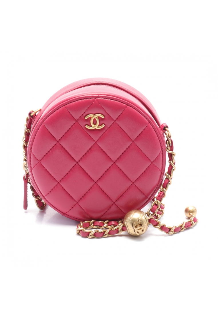 CHANEL 二奢 Pre-loved Chanel matelasse round chain shoulder bag lambskin Pink purple gold hardware