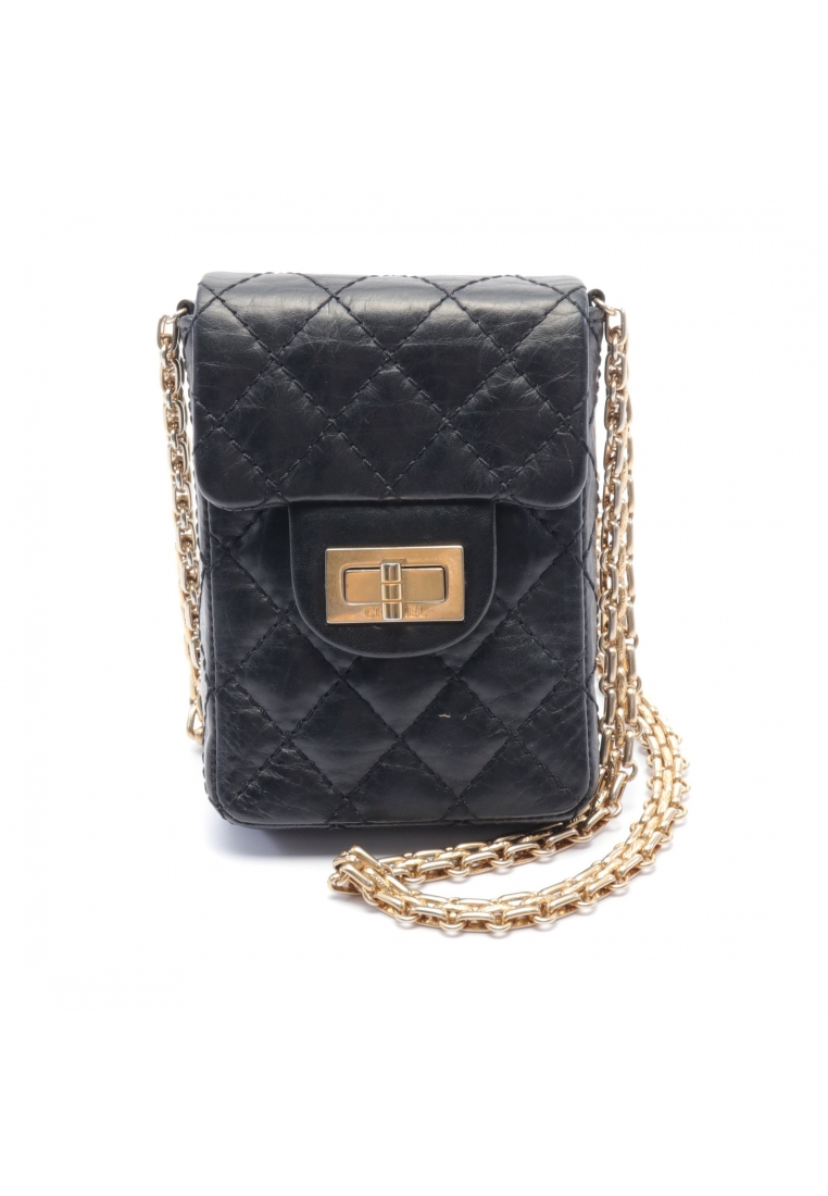 CHANEL 二奢 Pre-loved Chanel 2.55 matelasse chain shoulder bag aged calfskin black gold hardware mademoiselle chain