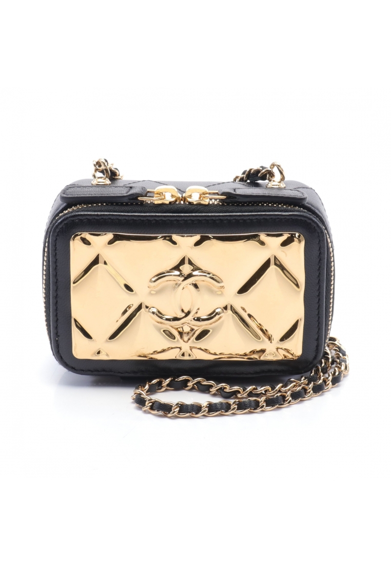 CHANEL 二奢 Pre-loved Chanel matelasse coco mark chain shoulder bag lambskin black gold gold hardware